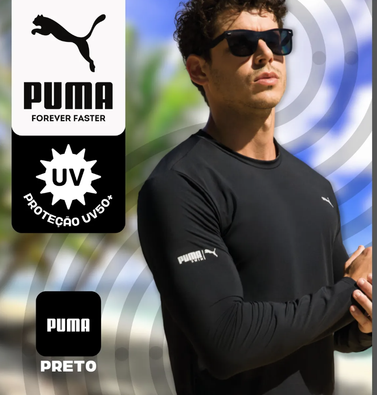 Camiseta Puma Térmica Manga Longa Proteção Uv 50+ Masculina
