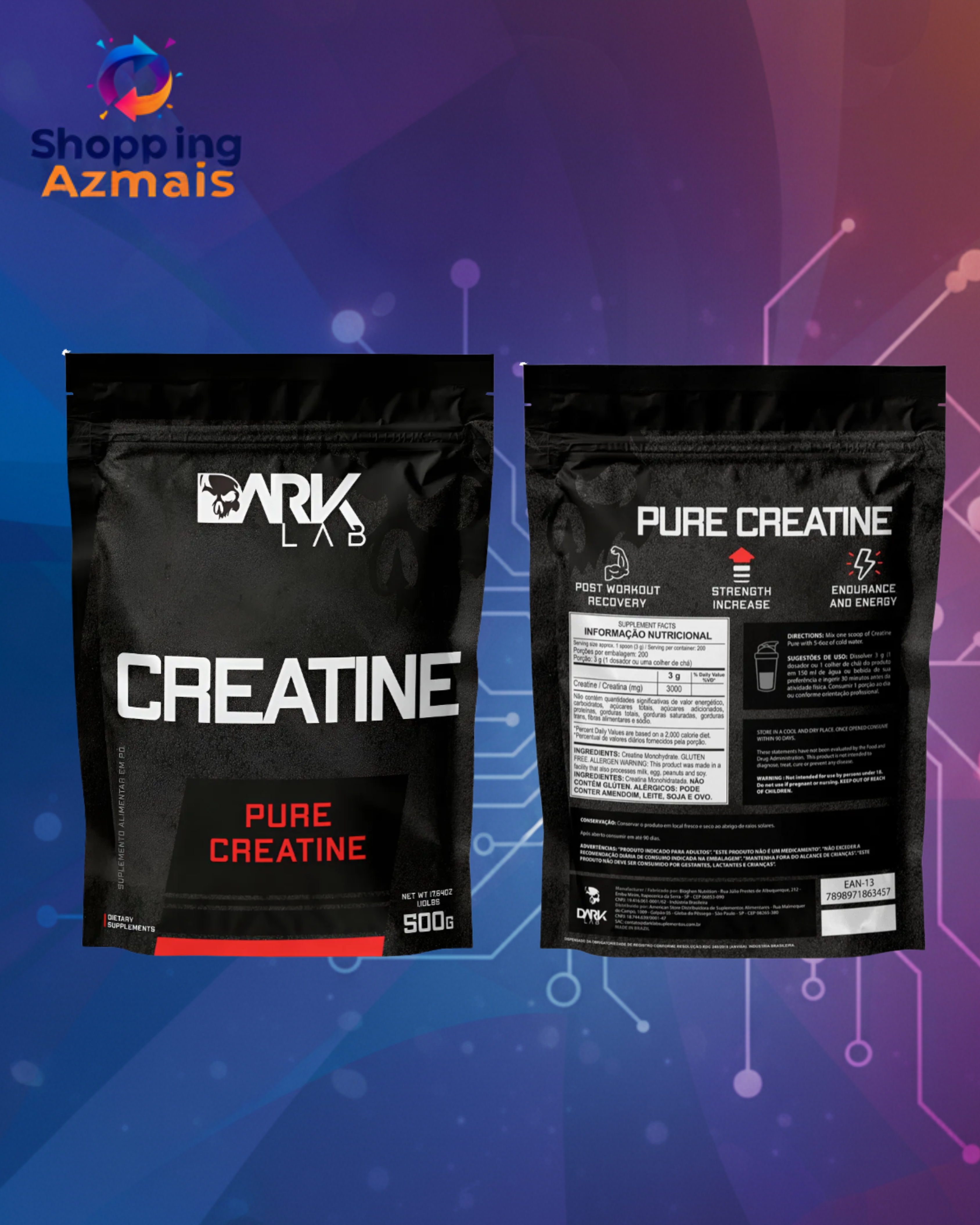 Creatina Monohidratada Pura 500g Dark Lab Unidade