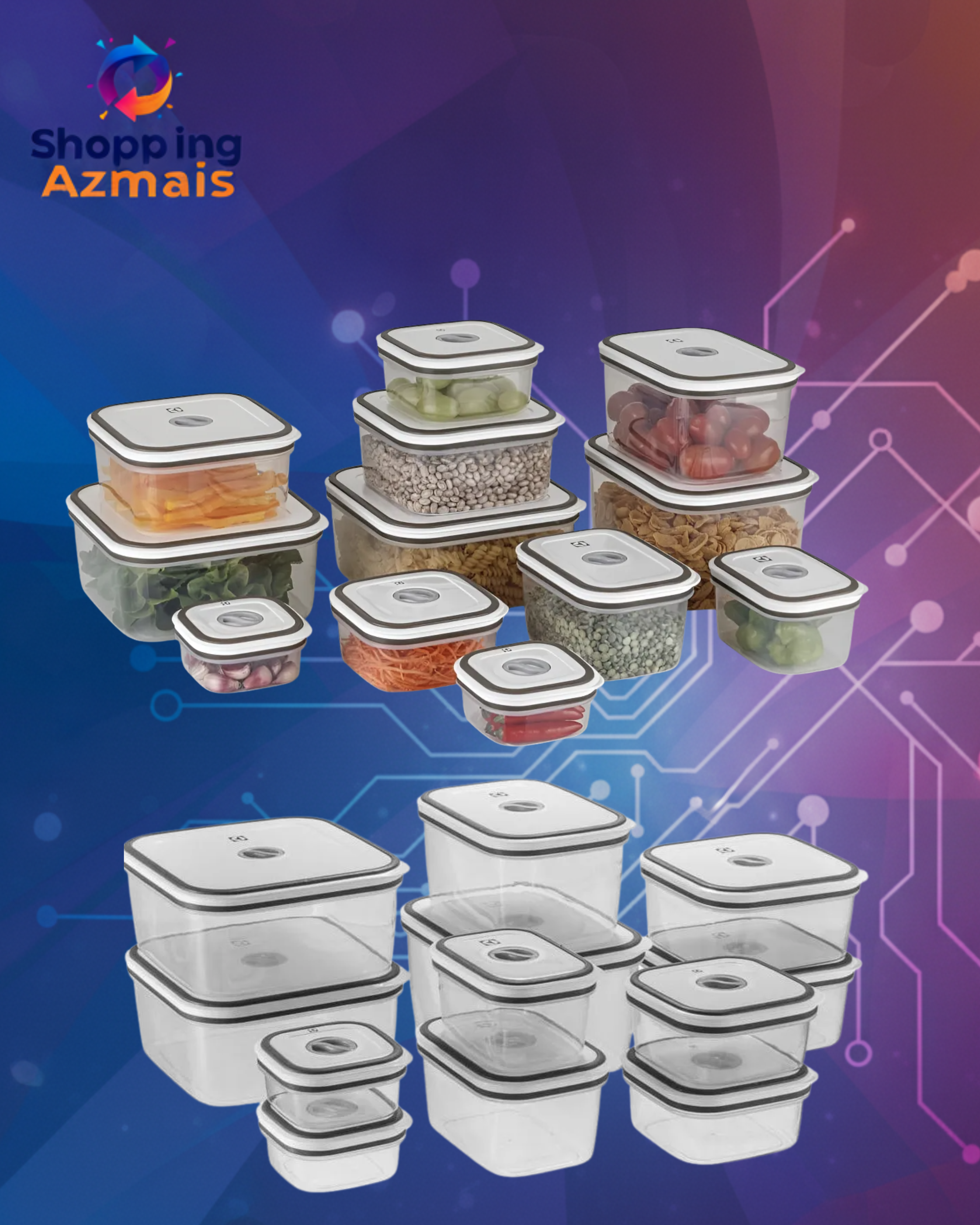 Kit Potes Herméticos Plásticos Cinza 12 Unidades Electrolux