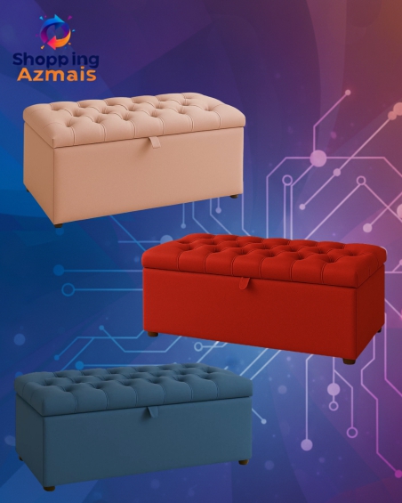 Baú Organizador Puff Estofado 90x40x42cm Multiuso com Tampa Desenhada para Sala,Quarto e Decoração