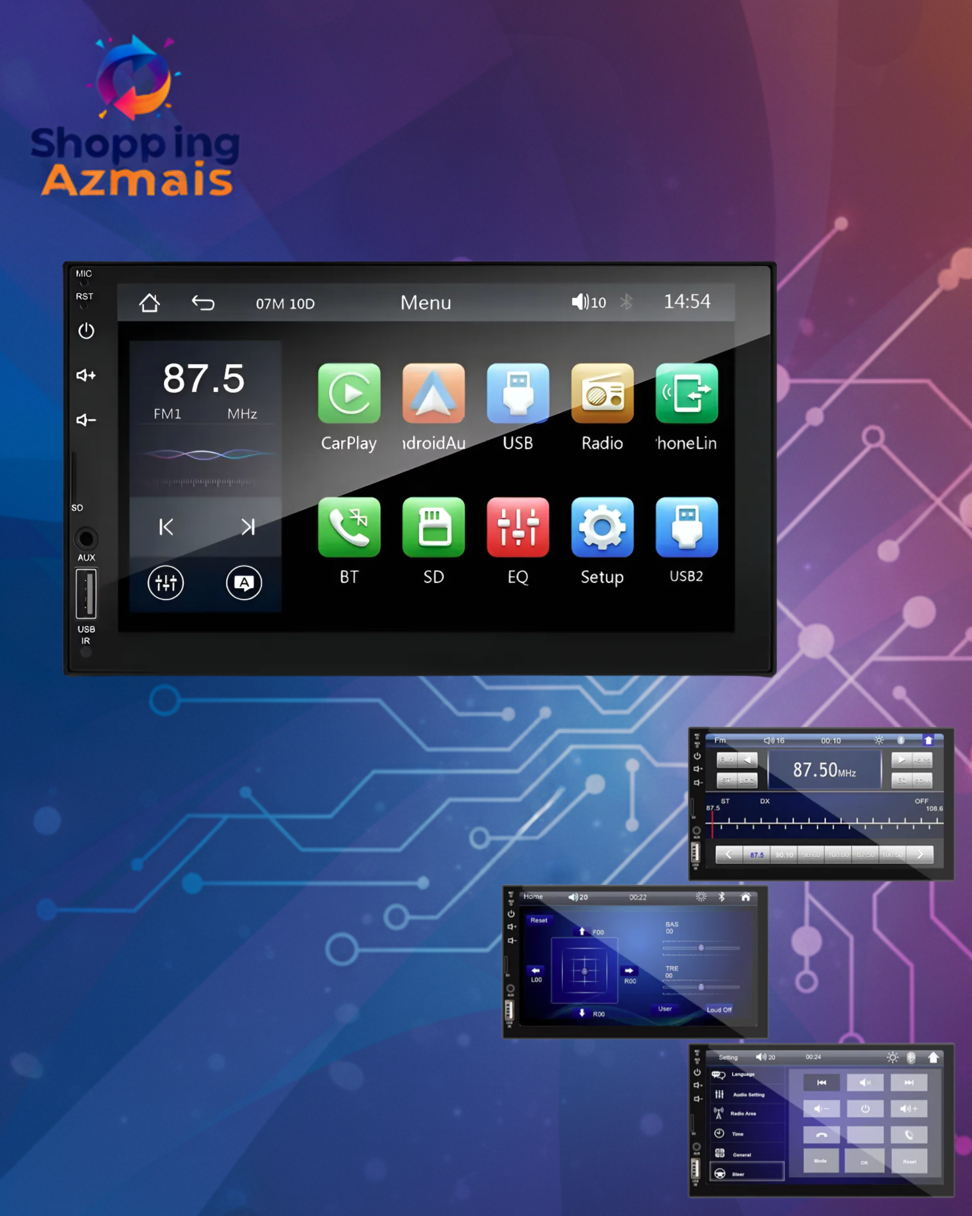 Multimidia Mp5 Liso Tela 7'' Espelhamento Android E Ios - Preto