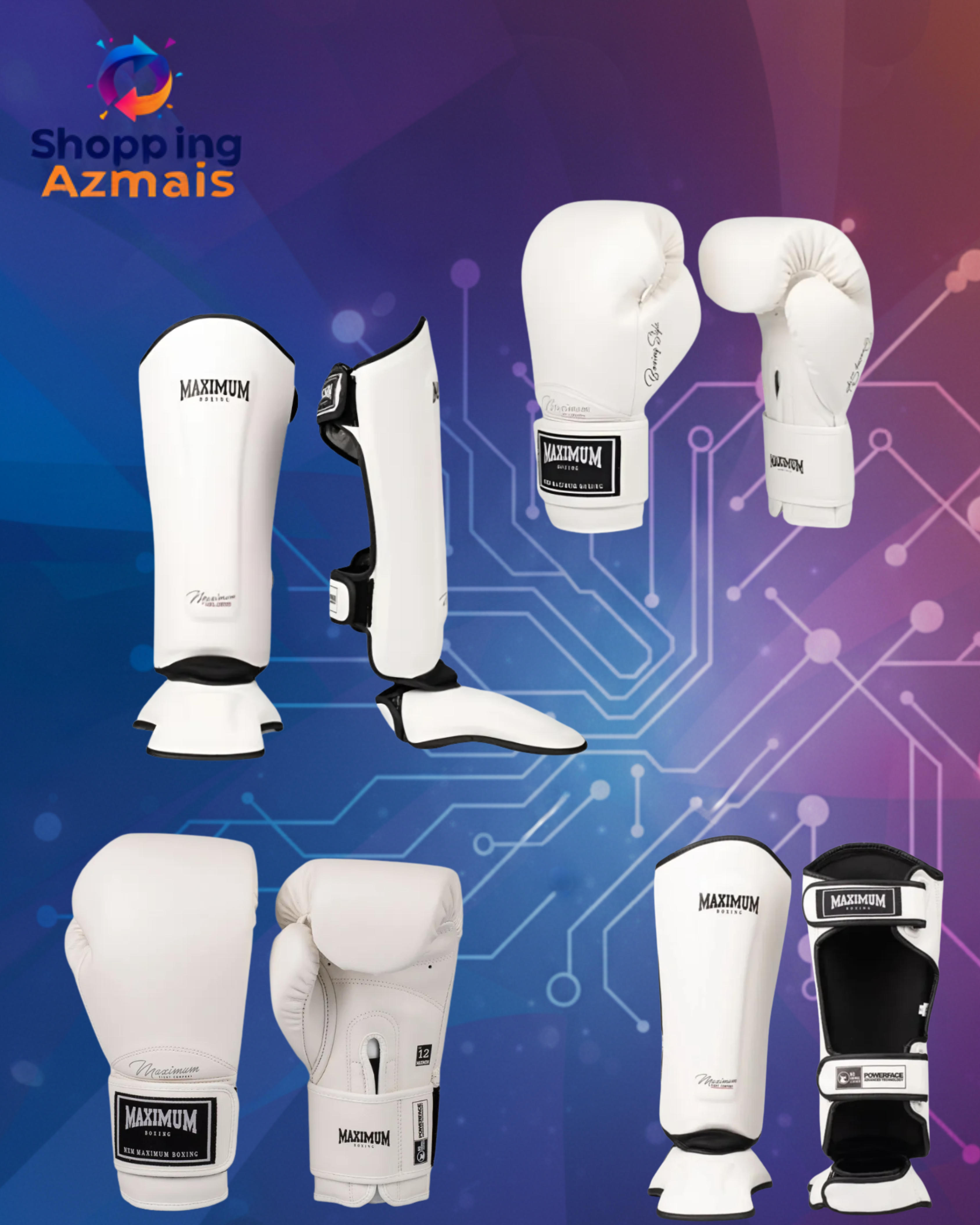 Kit Com Luva Classic White + Caneleira White Para Muay Thai