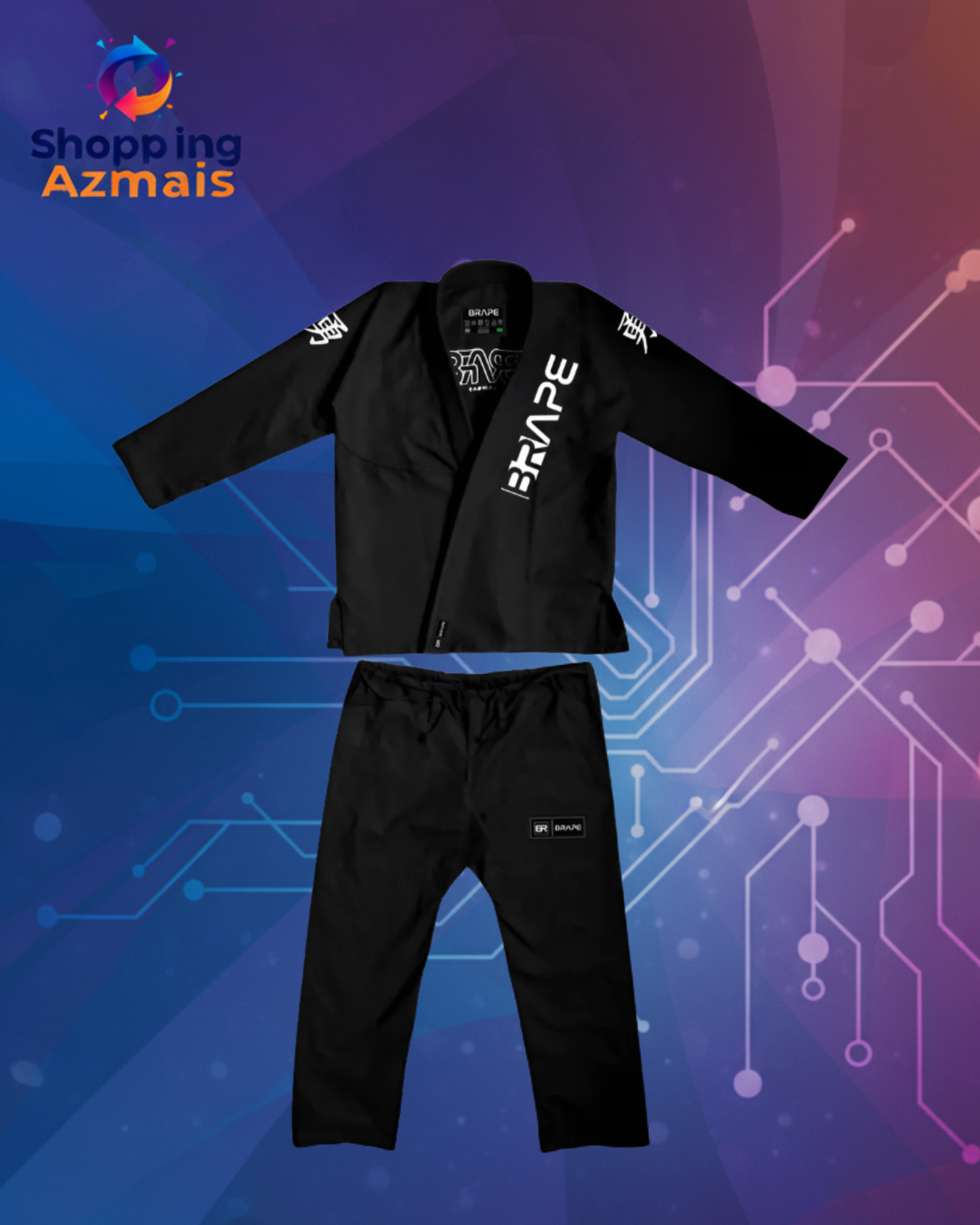 Kimono Jiu-jitsu Brape Combat - Preto Bordado Branco