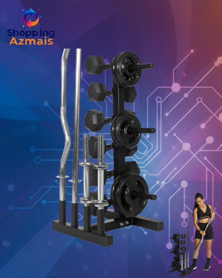 Suporte Organizador De Barra Para Estante Peso Halter - Preto