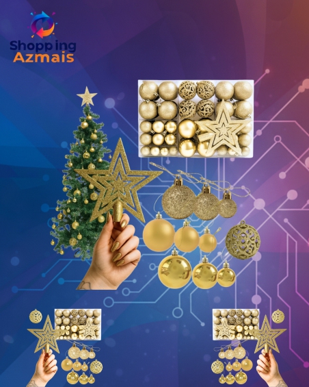 Kit 100 Bolas Natal Ponteira Estrela - Lisa Fosca Glitter - Dourado - Lisa / Fosca / Glitter / Ponteira