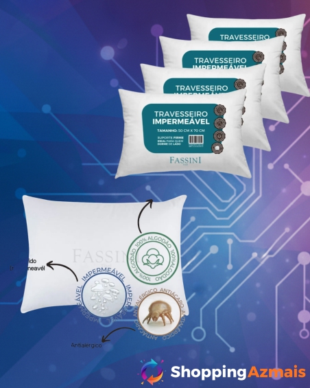 4 Travesseiros Antialérgico Impermeável 50x70 Super Macio - Branco