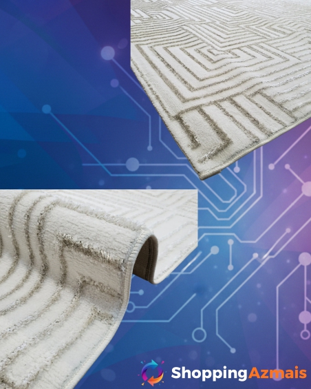 Tapete Sala 240x300 Egípcio Bege Neutro Geométrico Geneva 01 - 3 M - 2.4 M - 01 - Off White / Bege