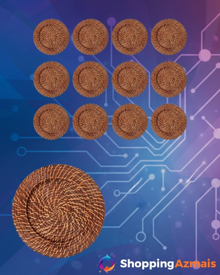 Kit 12 Sousplat Redondo Mundiart Rattan Bambu Cores Variadas