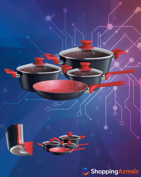 Euro Home - Conjunto de Panelas 4 peças de Alumínio com Antiaderente ColorStone Titânio - ALU8709-TI