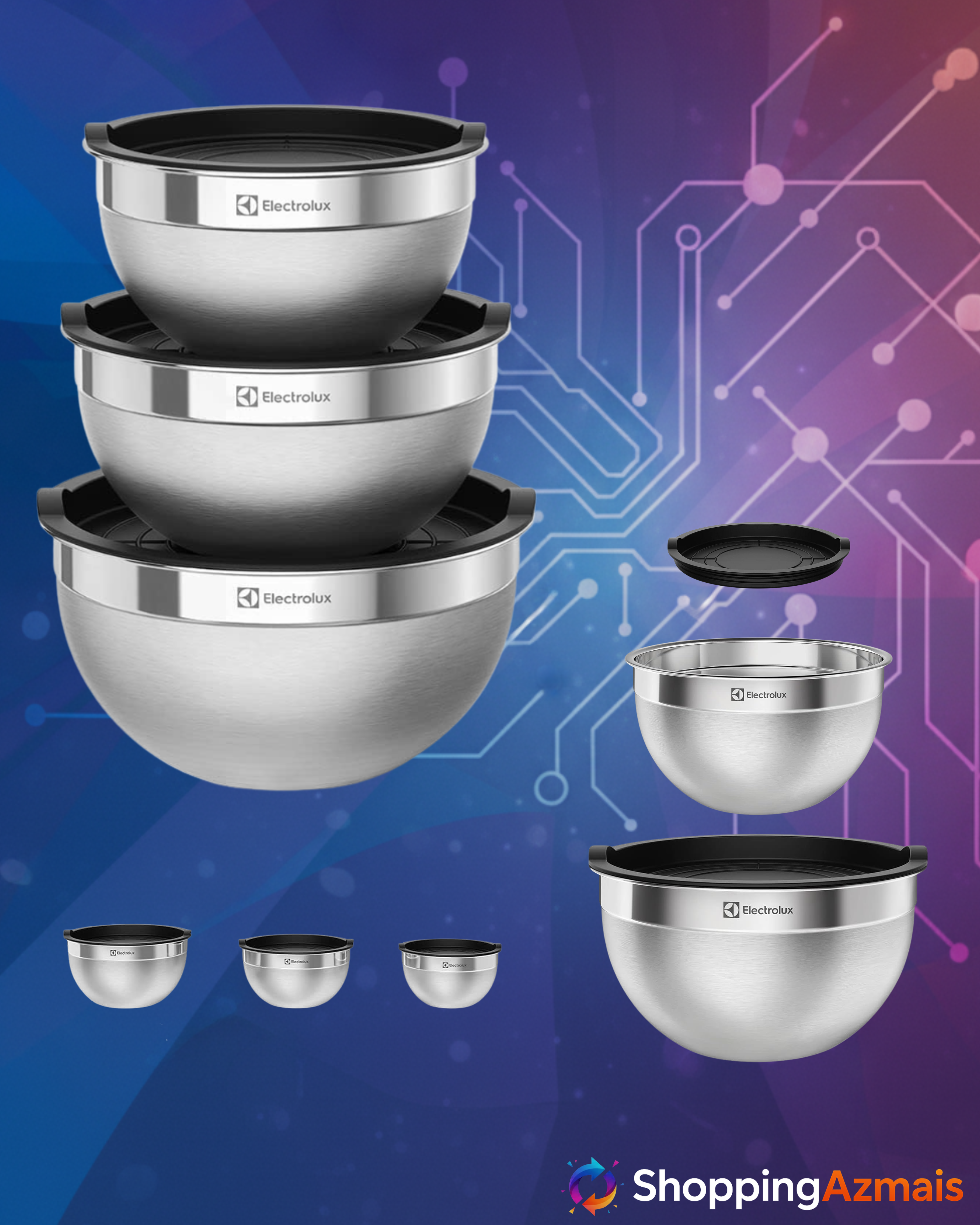 Conjunto de Bowls Tigelas de Inox com Tampa Plástica Electrolux
