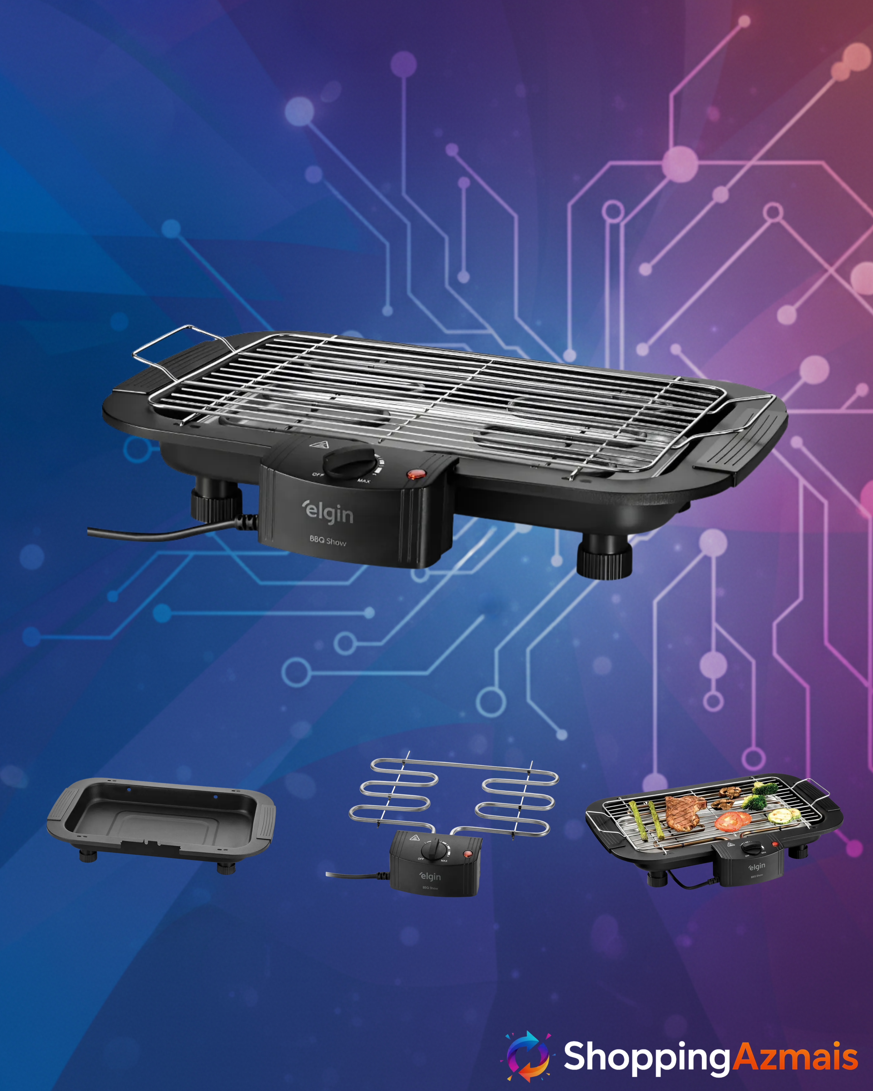 Churrasqueira Elétrica Grelha Elgin Anti fumaça regula temp