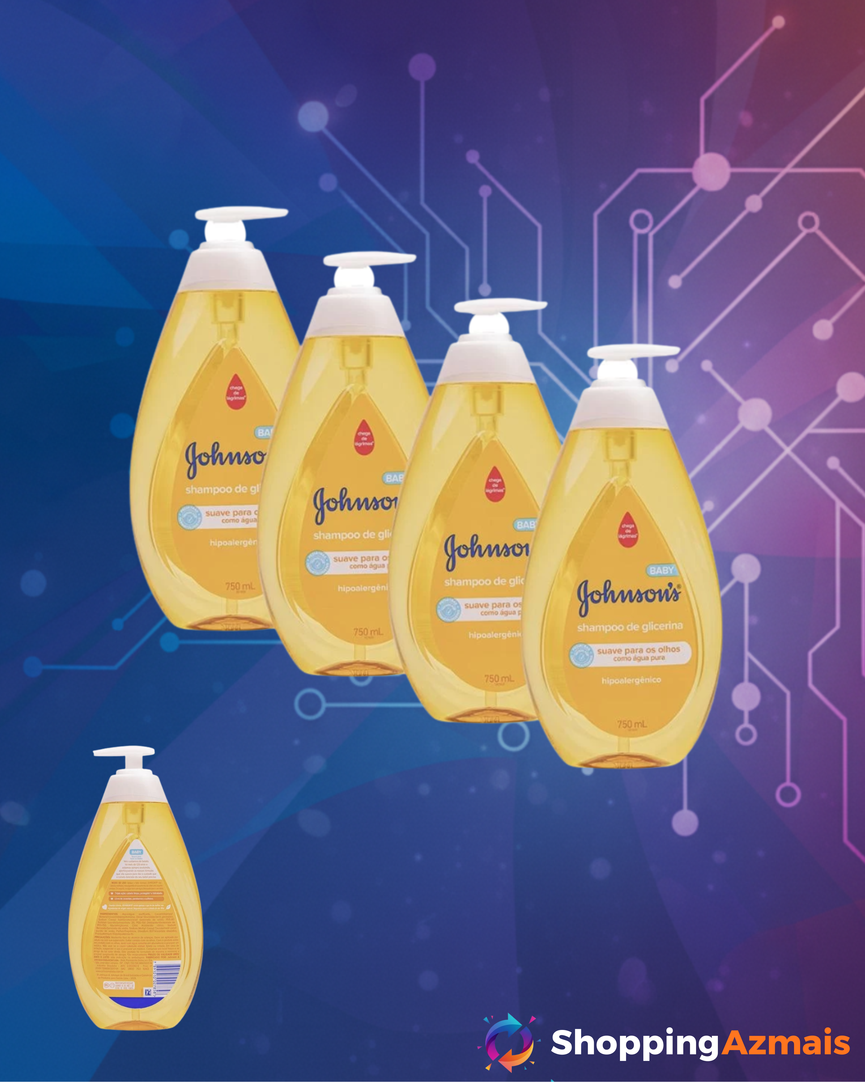 Kit com 4 Shampoo Johnson's Baby Regular 750ml