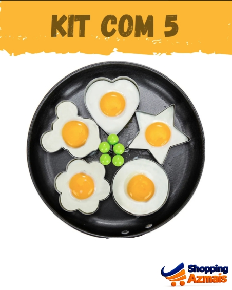 Kit 5 Molde Forma De Ovo Aço Inox Fritar Ovos Omelete Tapioca Panqueca Modeladora Aro Chef Gourmet Infantil Coraçao Estrela Dualhome