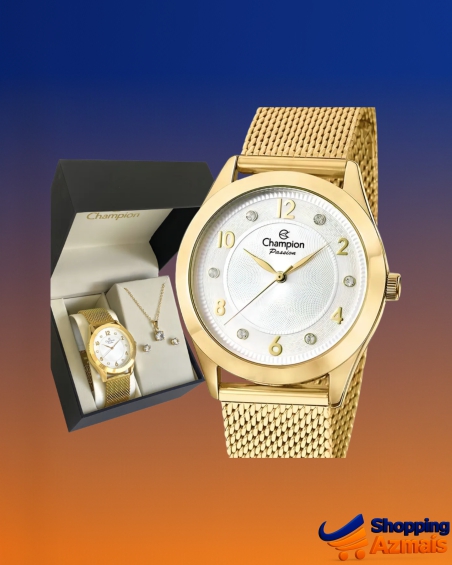 Relógio Feminino Champion Dourado Analógico Pulseira Em Aço Inoxidável