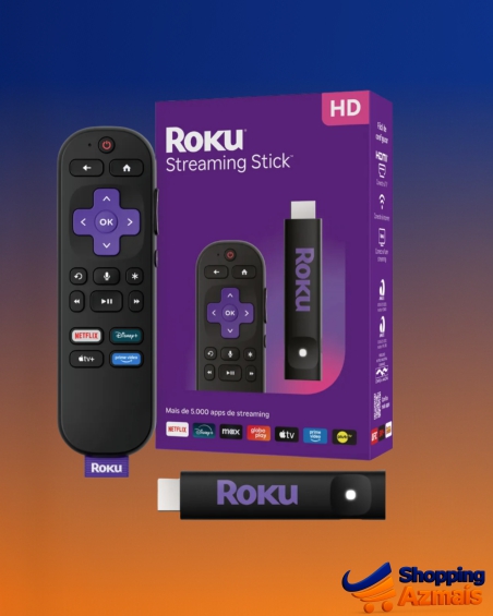 Roku Streaming Stick TVBox Aparelho Transforma TV em Smart Conversor Smart TV Controle Voz Wi-Fi Longo Alcance | Original NF-e | Com Apps e Canais Ao Vivo Grátis