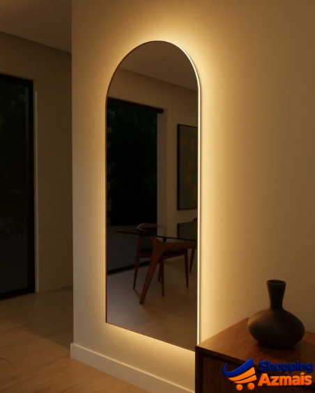 Espelho Janela Led Moldura Couro 2 Metros Sala Hall Bivolt