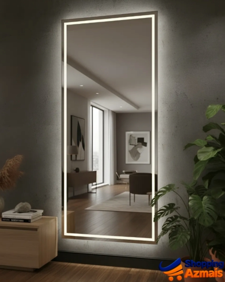 Espelho Retangular 180x90 Jateado 4mm Com Led 3 Cores