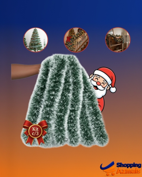 Kit 3 Festão De Natal Verde Ou Nevado Decoração Enfeite Casa - Verde Nevado - Festão Verde Nevado