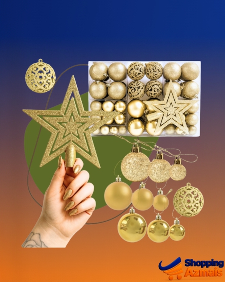 Kit 100 Bolas Natal Ponteira Estrela - Lisa Fosca Glitter - Dourado - Lisa / Fosca / Glitter / Ponteira