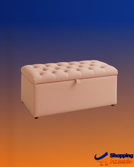 Baú Organizador Puff Estofado 90x40x42cm Multiuso com Tampa Desenhada para Sala,Quarto e Decoração