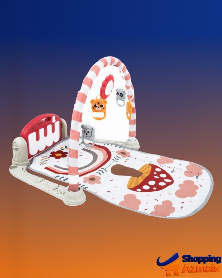 Tapete de Atividades para Bebê com Piano Musical e Móbile | Ginásio Infantil Estampa Cogumelo Colorido | Estimula Desenvolvimento Motor e Sensoria