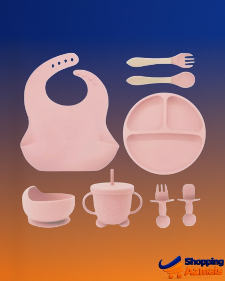 Kit Refeição Bebê Prato Copo Talher Babador Silicone Ventosa