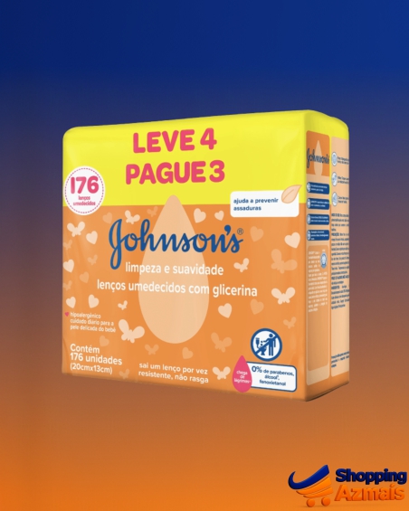 Pack Lenço Umedecido Bebê Johnson's Pacote 176 Folhas Leve 4 Unidades Pague 3 Unidades