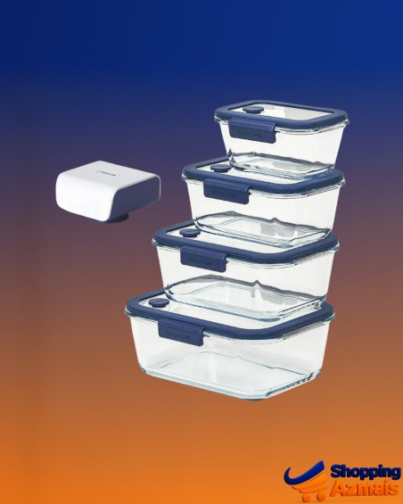 Conjunto De Potes De Vidro Hermético Retangular - Bomba Elét Branco