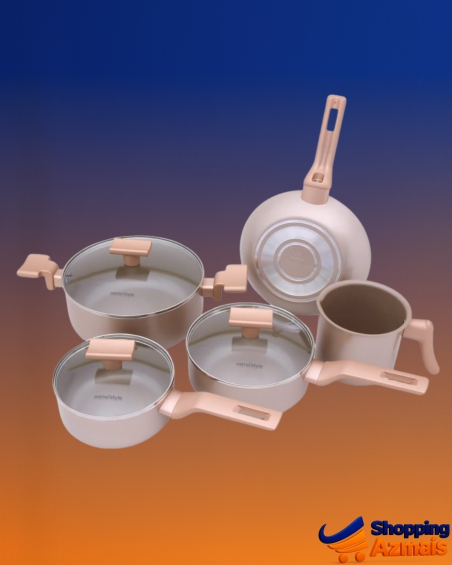 Mimo Style Conjunto 5 Panelas Sartin Cook Estrutura em Alumínio Revestida em Cerâmica, Base Alto Relevo. Tampa Vidro Temperado Alças e Cabos Soft-Touch. Fogão a G