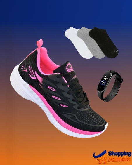 Kit Tenis Feminino + Relogio + Meia Academia Corrida Treino